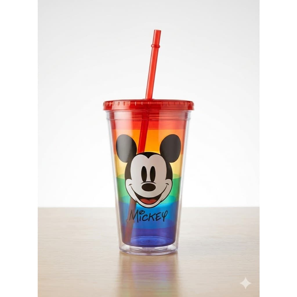 Copo Com Canudo Mickey Mouse Original Disney 450ml Acrílico Resistente BPA Free