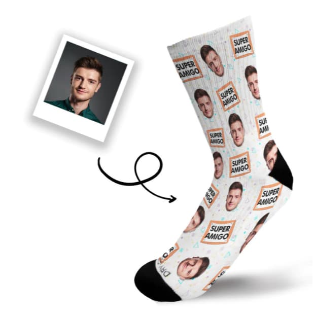 Meia Personalizada Com Foto - Super Amigo - Cano Alto - Meias Elite