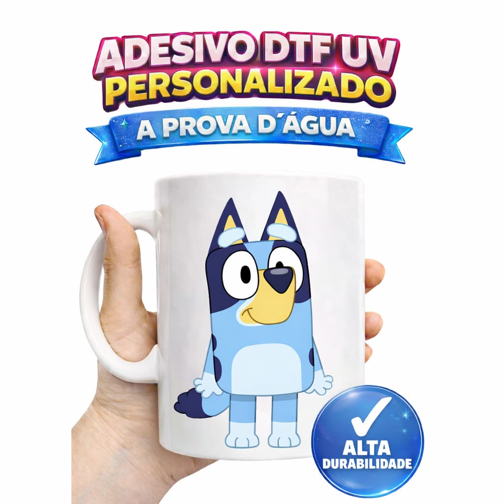 ADESIVOS DTF IMPRESSÃO UV 7,5CM BLUEY A PROVA D' ÁGUA CANECAS COPOS GARRAFAS