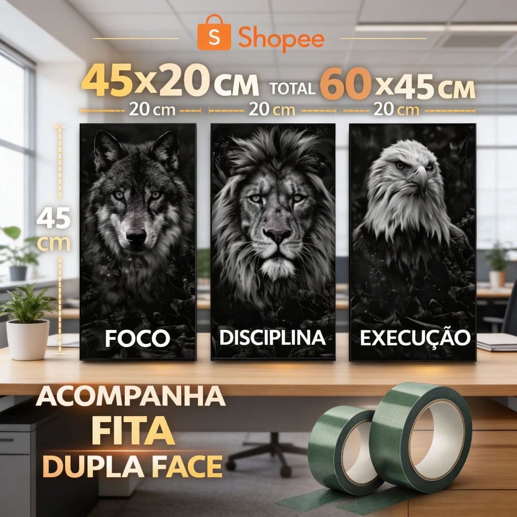 kit 3 Quadro Decorativo Peças Motivacionais Nunca Foi Sorte Sempre Foi Deus Leão Judá Sala Tv Quarto
