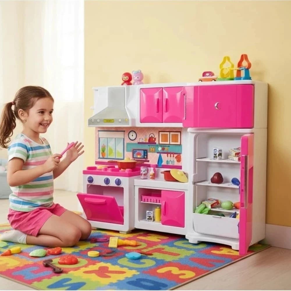 Cozinha Brinquedo Fogao Geladeira Armário Coifa Panelas Bebê Menina Panelinhas