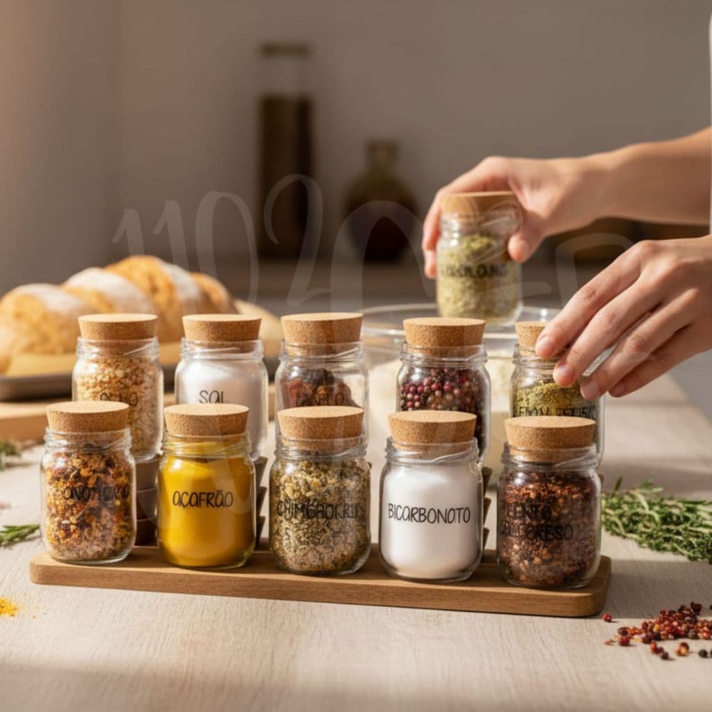 Potes de Tempero 200ml | Porta Tempero | Pote para Tempero | Cartela com 42 Adesivos Opcional