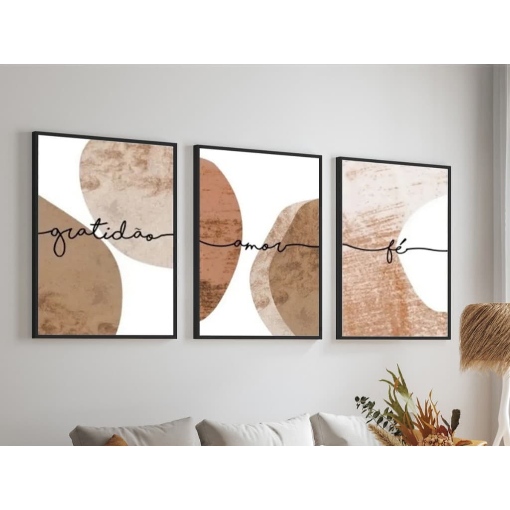 Quadro Amor Gratidão Fé Abstrato Marrom