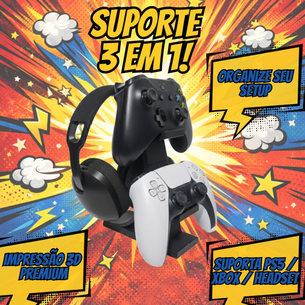 Suporte para Controle PS5 + Headset – Organizador Gamer para Mesa – Xbox / PS4