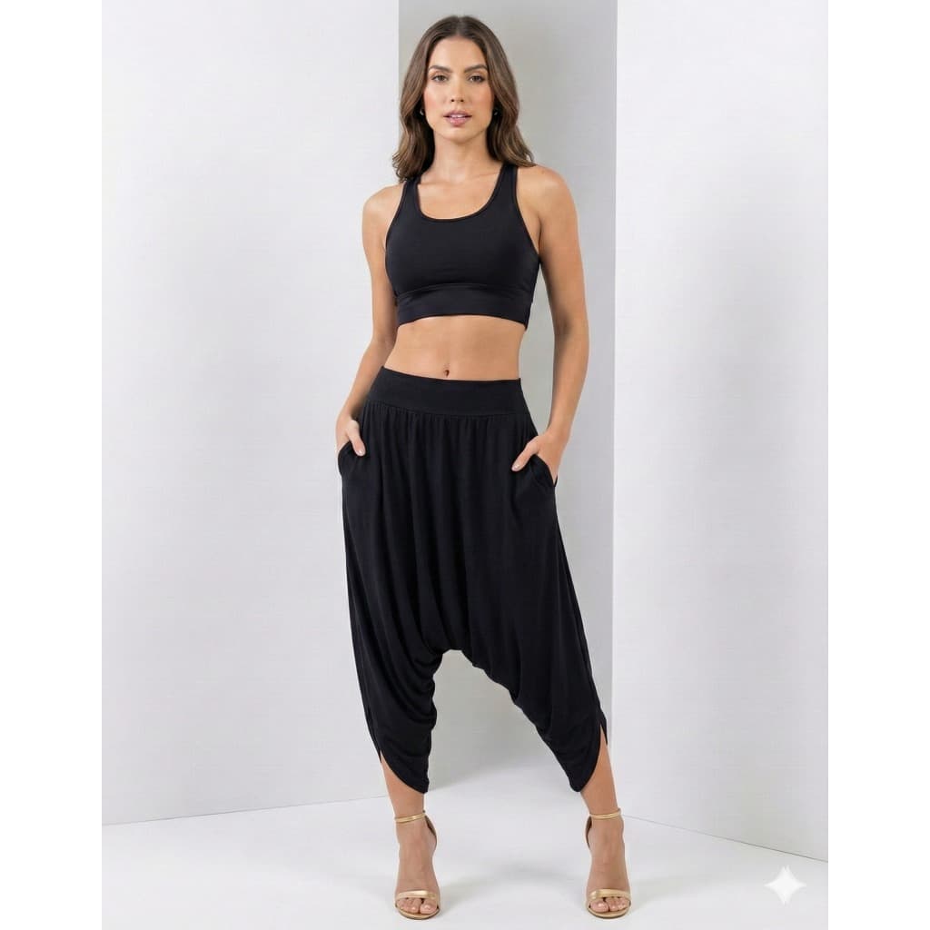Calça Saruel Feminina Pantalona Soltinha Viscolycra Com Bolsos Estilo Blogueira Confortável