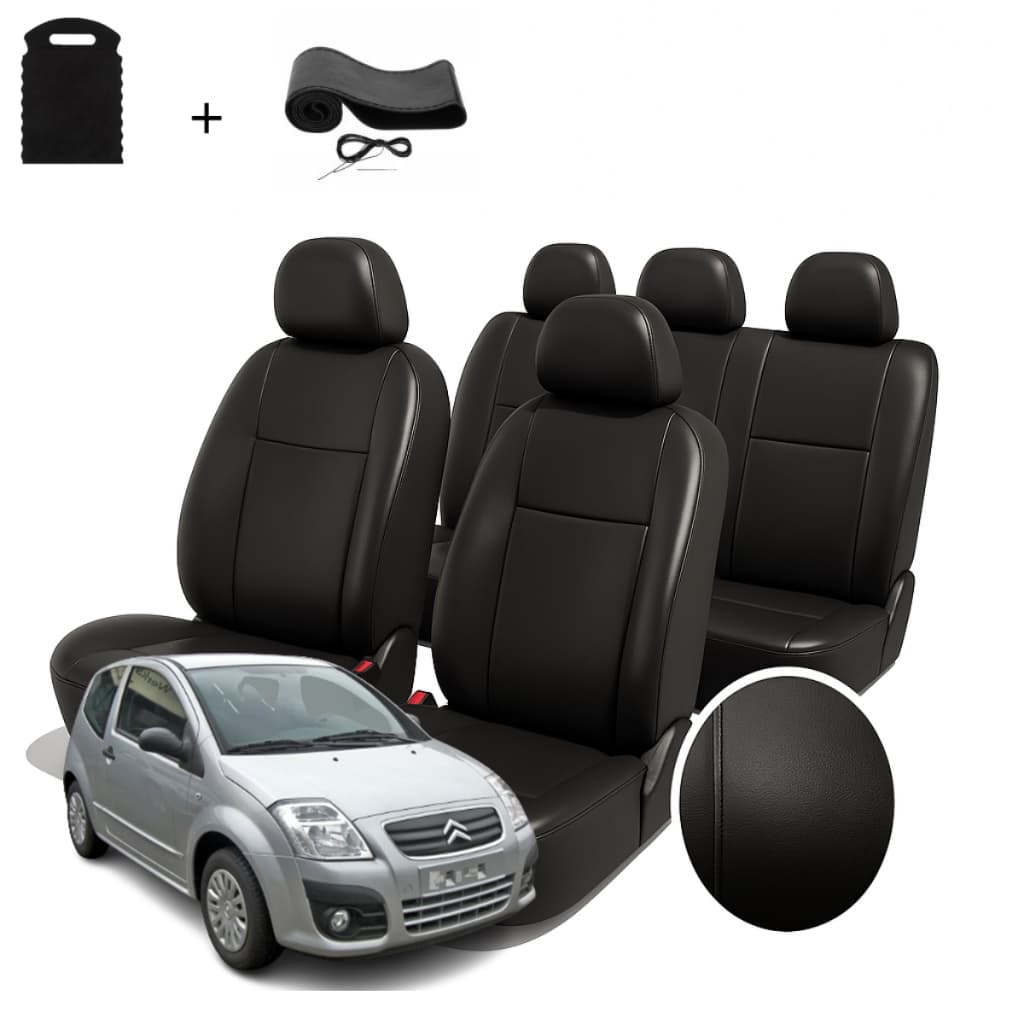 Jogo Capas Bancos Citroen Automotivo Carro Couro Impermeável Sintético Kit Completo + Capa Volante
