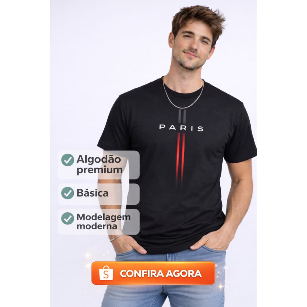 Camiseta Básica camisa masculina Paris