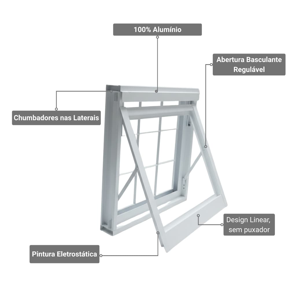 Vitrô Maxim- ar Alumínio Janela 50x50 cm Com Grade Basculante Para Banheiro Lavabo Lavanderia