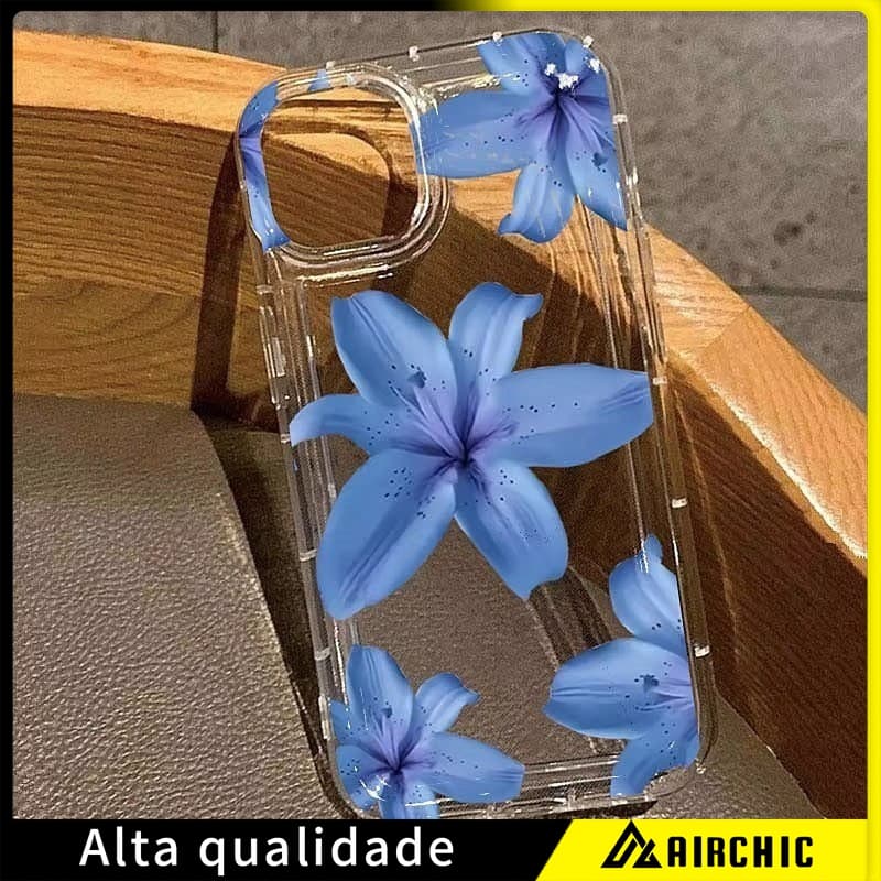 Azul Lírio Flores Padrão Caso De Telefone Para iPhone 17 16 15 12 13 14 11 Pro Max XR XS 7 8 Plus Claro Capa Macia