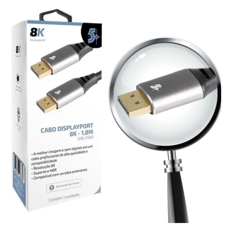 Cabo Displayport 1.4 Fullhd 4k 8k 60hz 1,8m Ultra Hdr 144hz