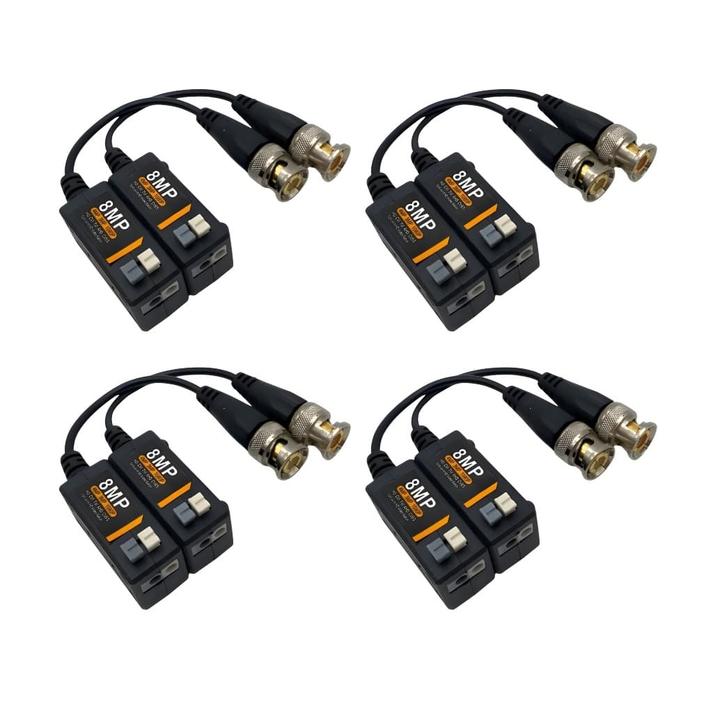 Kit 4 Pares de Video Balum Passivo Engate Rapido MultiHD CVi Tvi AHD e CVBS