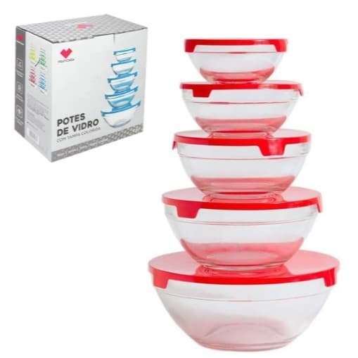 Kit 5 Potes de Vidro Hermético com Tampa – Potes para Mantimentos 150ml 200ml 350ml 500ml 900ml