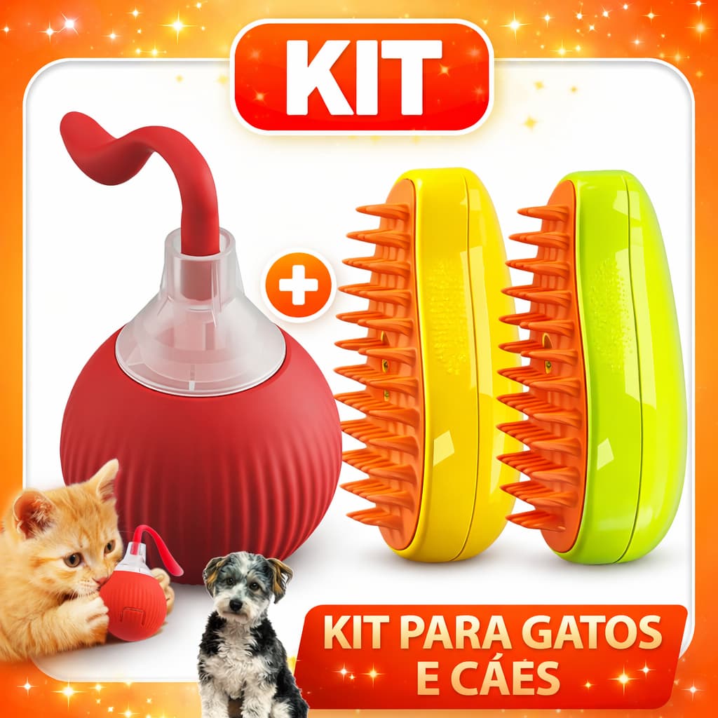 Kit Escova Massageadora Vacuo Tira Pelos + Bola De Rolamento Recarregavel Usb Gato E Cachorro