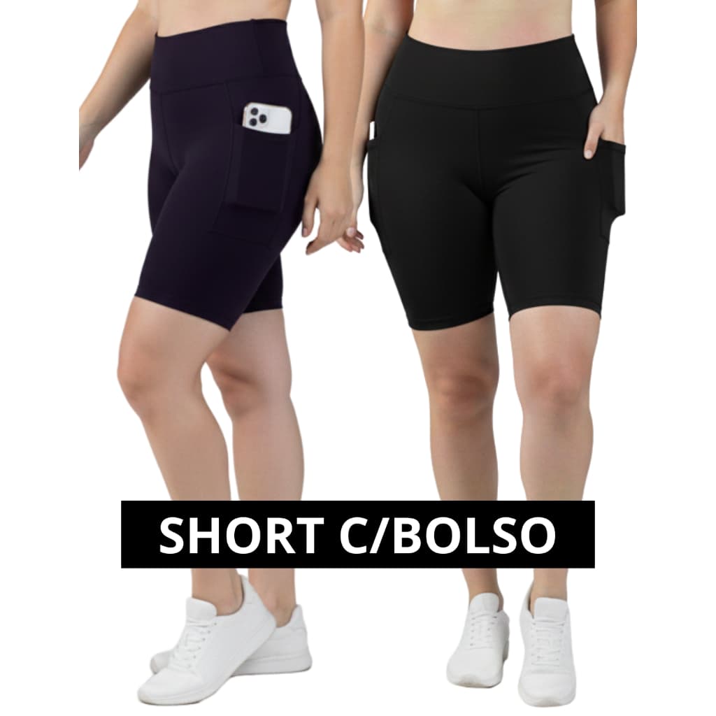 Short legging Bermuda Fitness Feminina Academia com Bolso Lateral pano Grosso zero Transparência