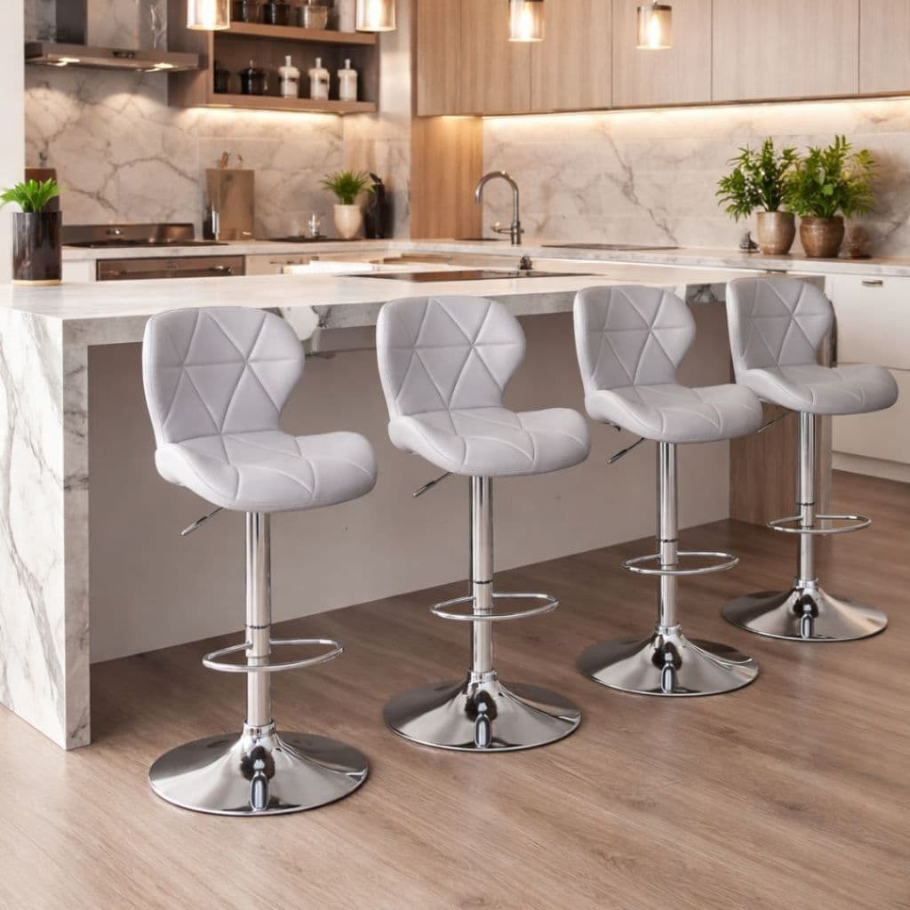 04 Banquetas Altas Slim Giratória Altura Regulável Ergonômica para Balcão Bar Cozinha Cores Dversas