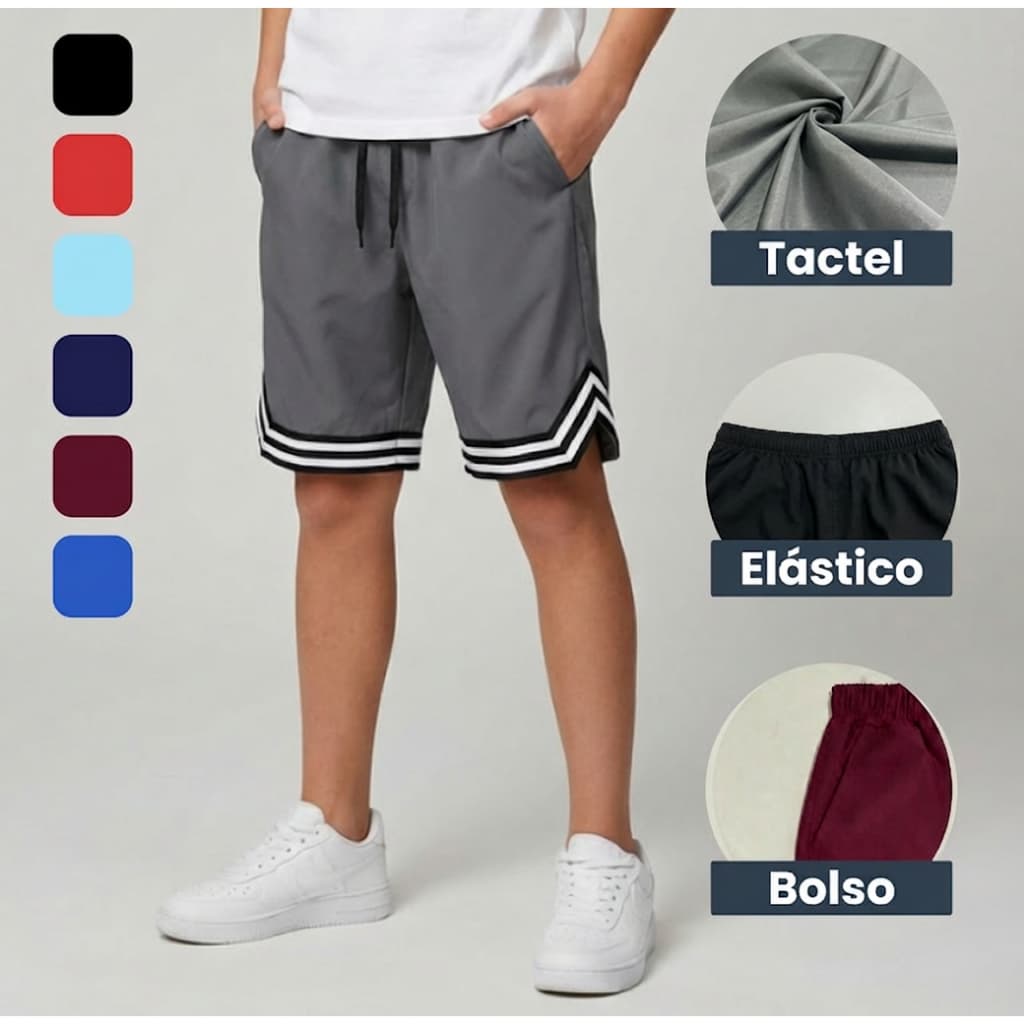 Bermuda Masculina Tactel com Barra PB (Infantil/Juvenil) - Tamanho 2 ao 16
