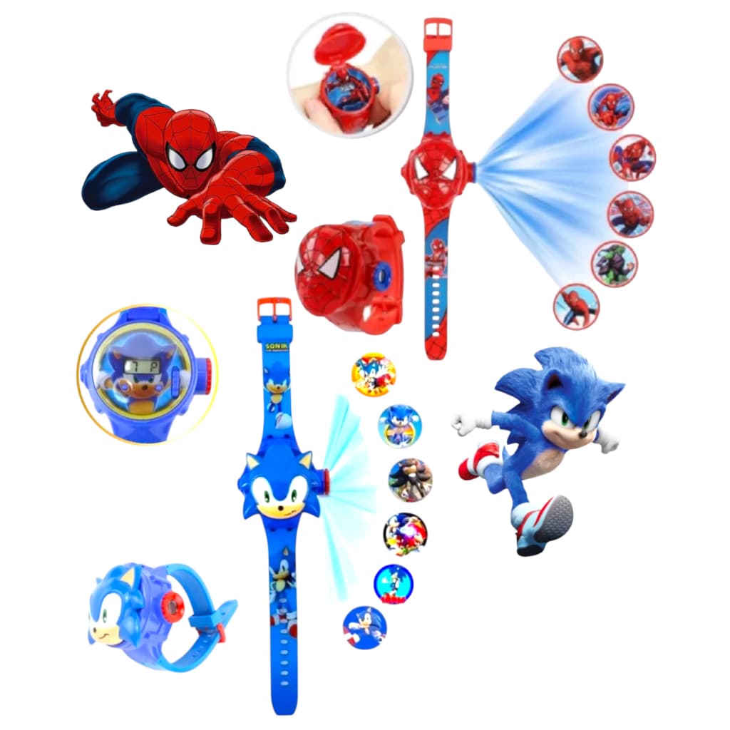 Relógio Projetor 3d Sonic Homem Aranha Lilo Stitch Patrulha Canina