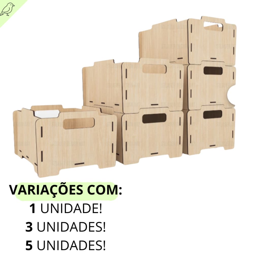 Kit 5 Caixas Organizadoras Empilháveis Multiuso Para Organização Completa Casa Brinquedos MDF