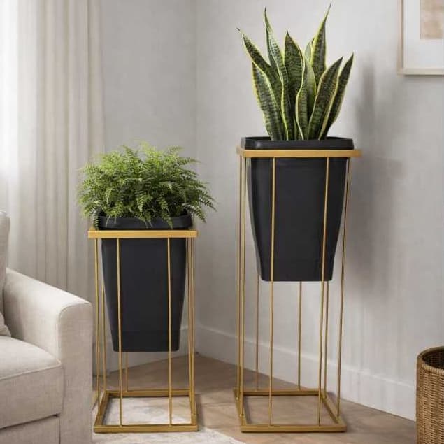 Conjunto 2 Suporte Alto com Vaso Decoração Casa Sala Jardim