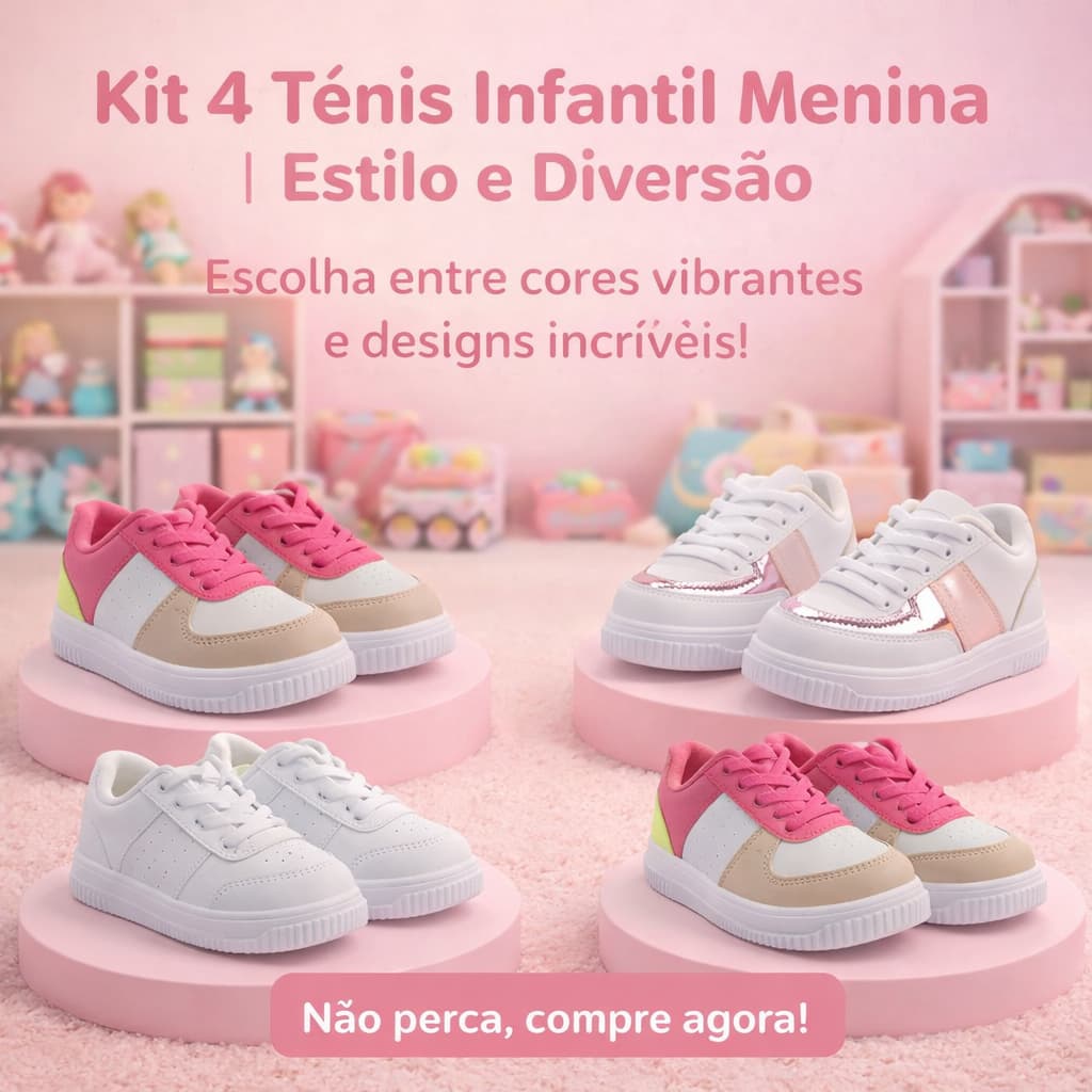 Kit 4 Tênis Infantil De Menina | Estilo e Diversão Para Sua Filha, Conforto e Leve | COMPRE AGORA!