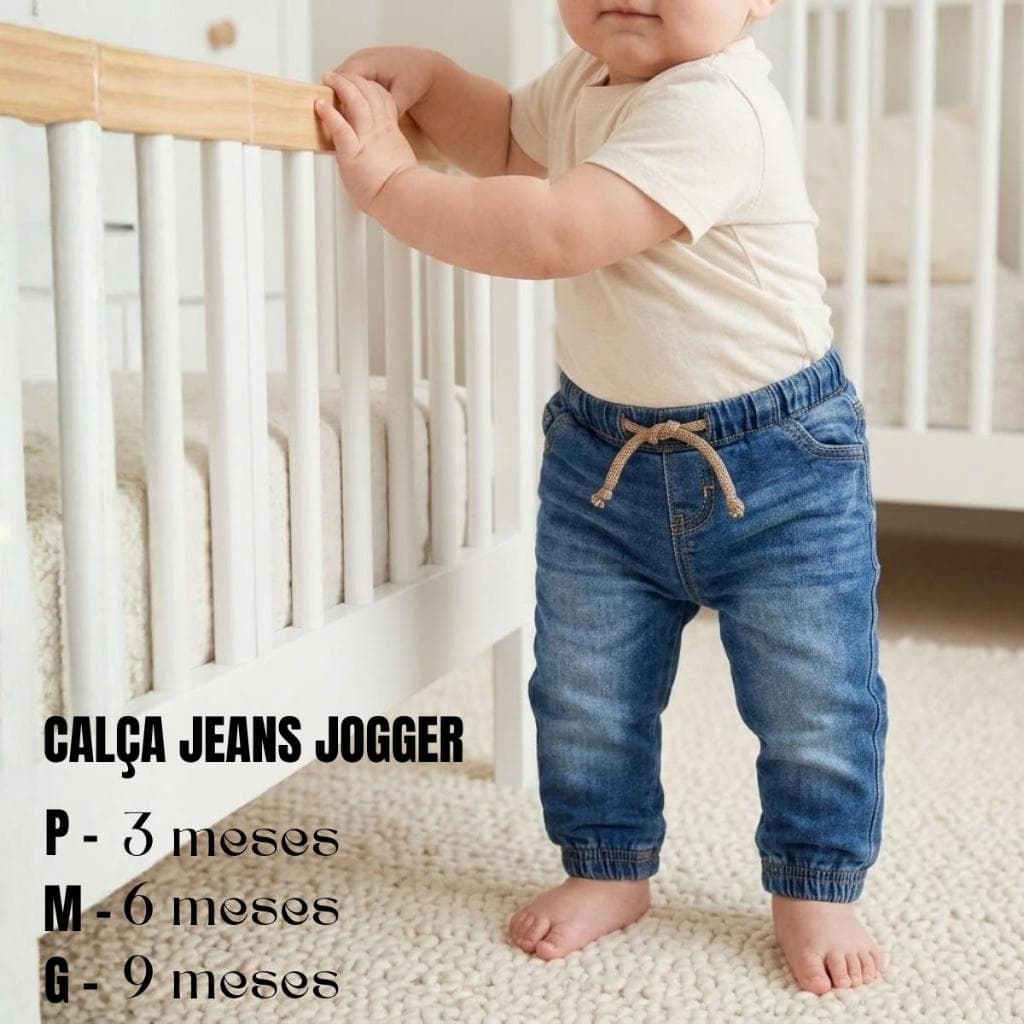 Calça Jeans Jogger Infantil Bebê Menino - Estilo e Conforto (Tamanhos P, M, G)