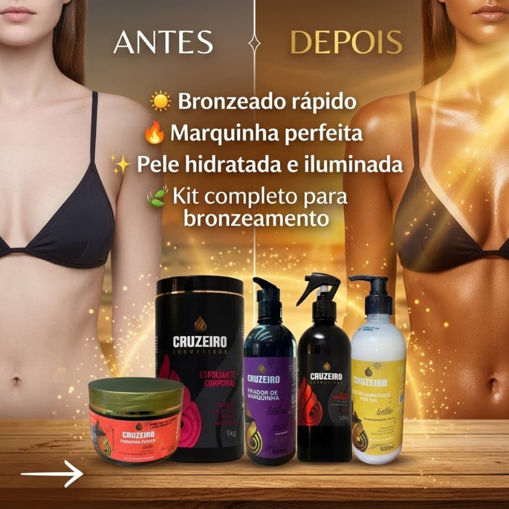 KIT Cruzeiro Bronzeamento Fita parafina oleo ativador fixador  esfoliante hidratante
