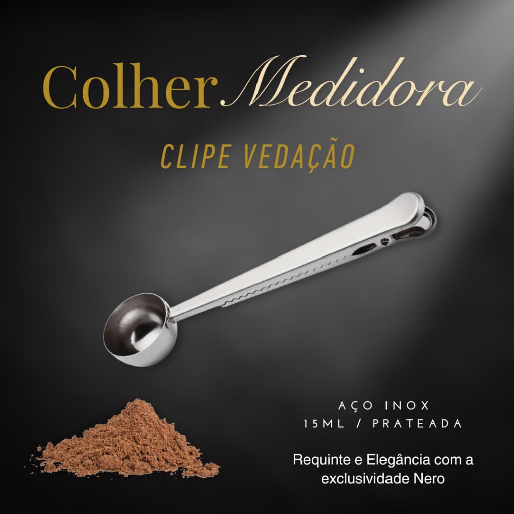 Colher Medidora P/ Café C/ Lacre Prendedor Clip Vedação Para Embalagem Aço Inox