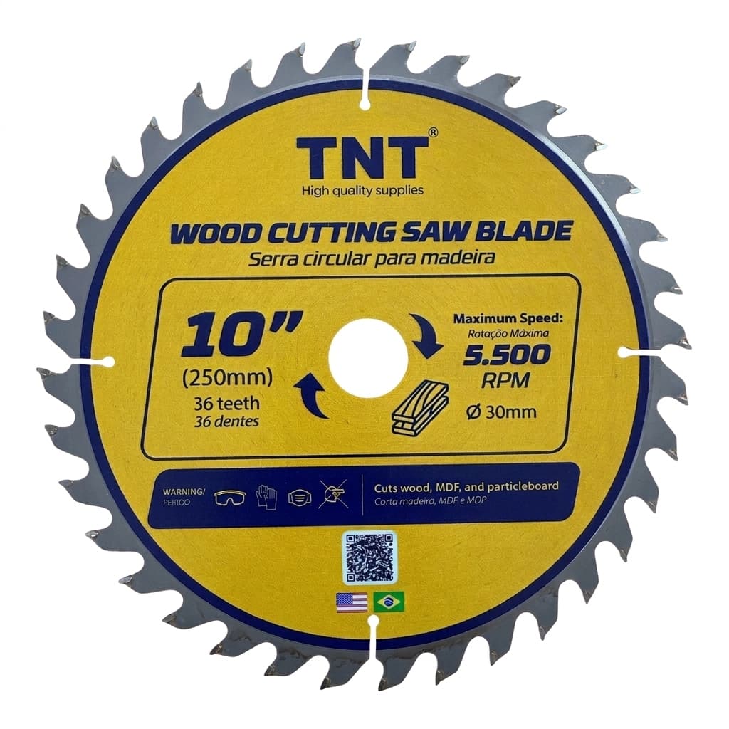 Lâmina Serra Circular TNT Yellow 250x30mm 36 Dentes 10" para Madeira