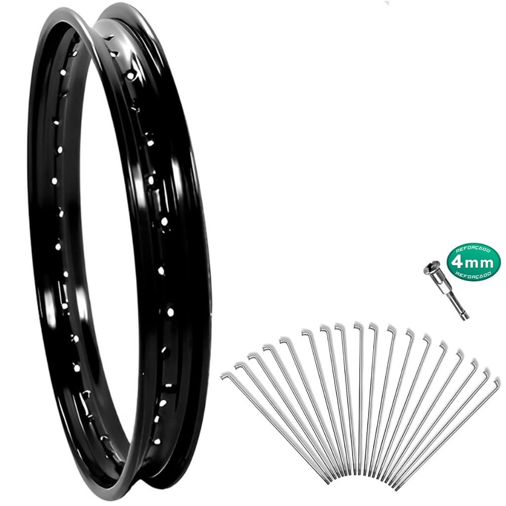 Aro Preto Dianteiro 21 Preto Xtz 125 Xtz 250 Lander Tornado C/ Raios 4mm Cromados