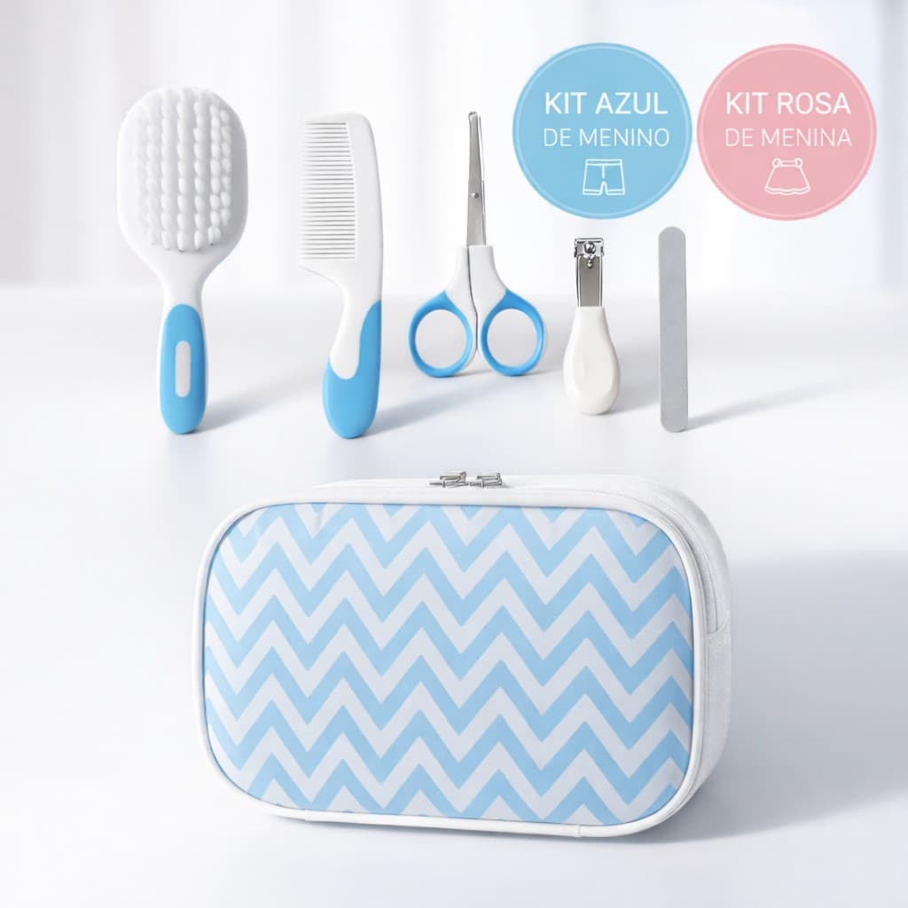 Kit Higiene Bebê Recém-Nascido 6 Peças Cuidados Infantil | Cortador de Unha, Escova, Pente e Kit Manicure