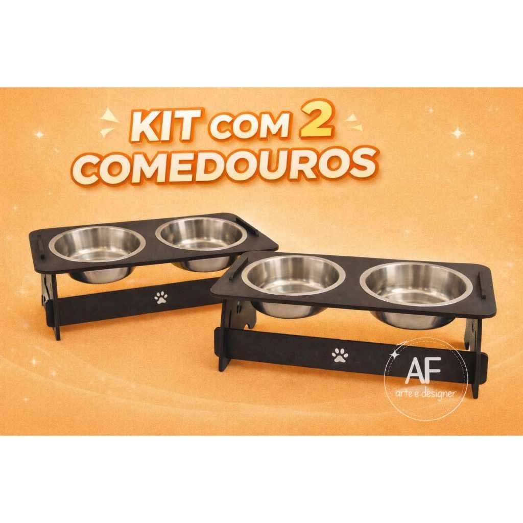 2 Comedouro e Bebedouro Elevado em MDF Para Pets de Pequeno Porte Kit Comedouro Pet em MDF