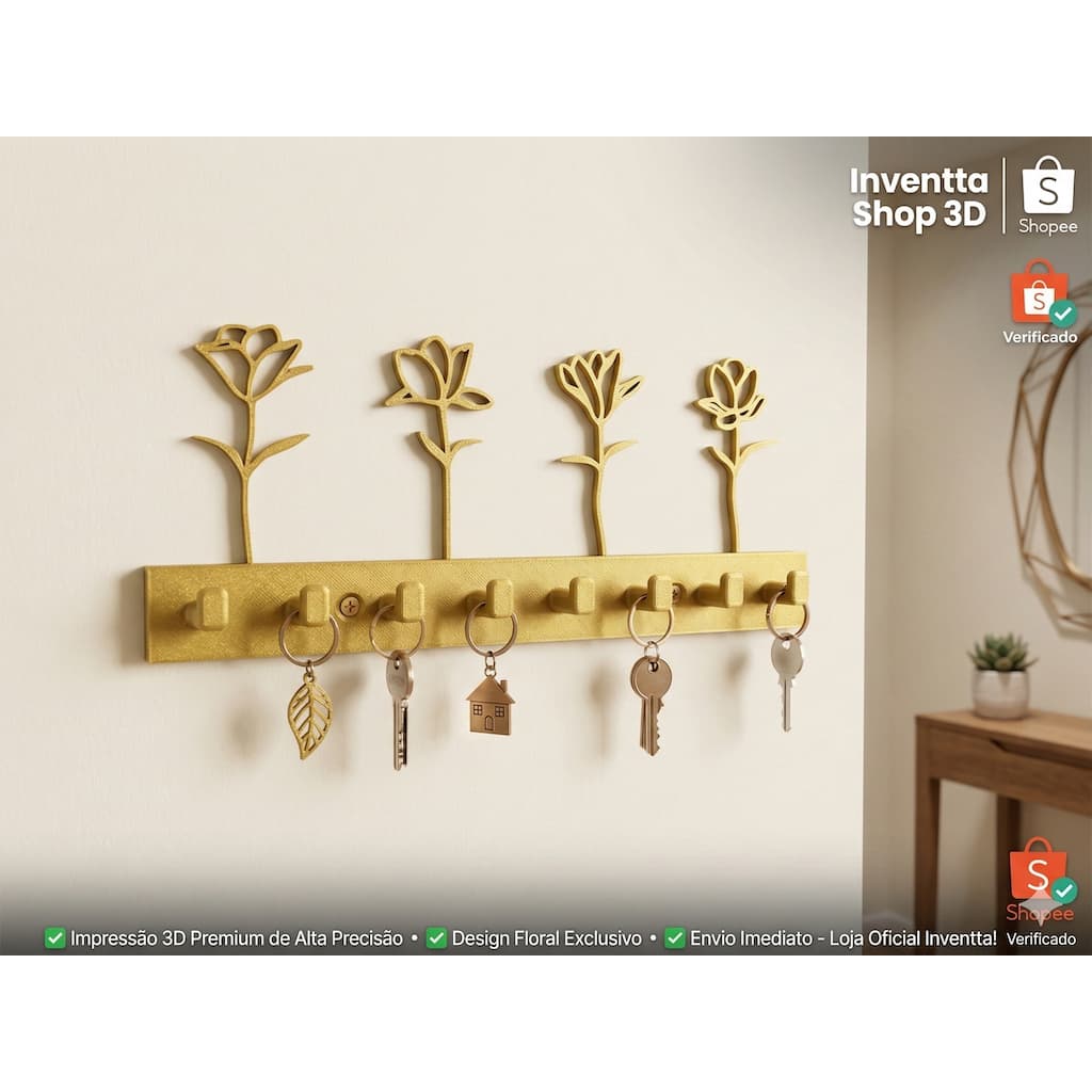 Porta Chaves Chaveiro de Parede Delicado Minimalista Decoração Luxo