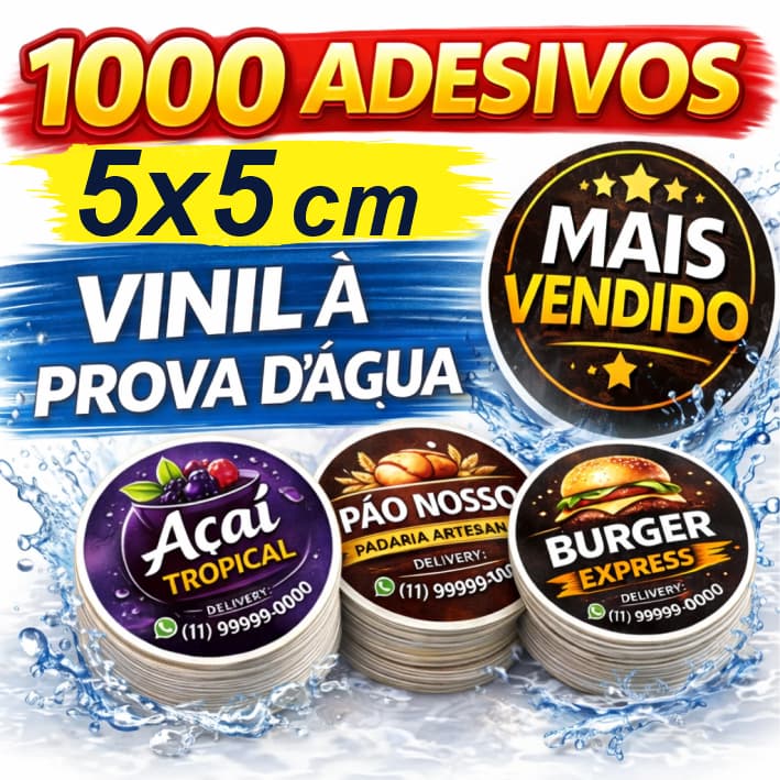 1000 Adesivos Personalizados 5x5 Vinil À Prova D'água Impermeável Para Embalagens Sacolas Lembrancinhas Mimos E Brindes
