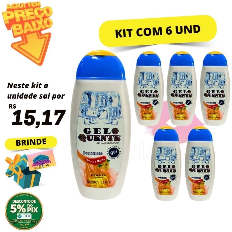 Kit com 6 Gel Massageador Gelo Quente REGATA 200ml