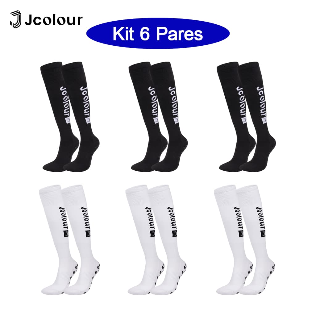 Jcolour Kit 6 Meião Treino Futebol Respirável Longas Alta Qualidade Antiderrapante Esportivas