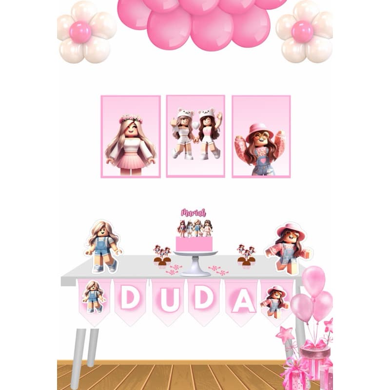 Kit Festa Só Um Bolinho Roblox rosa | Personalizado | Decoração Completa + Convite Digital | Festa Infantil