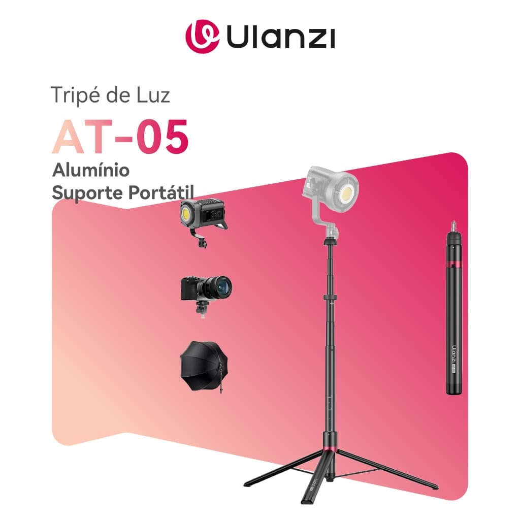 ULANZI AT-05 Tripé de Luz 2m em Alumínio, Suporte Portátil para Câmera e Smartphone, Ideal para Vlog e Viagem
