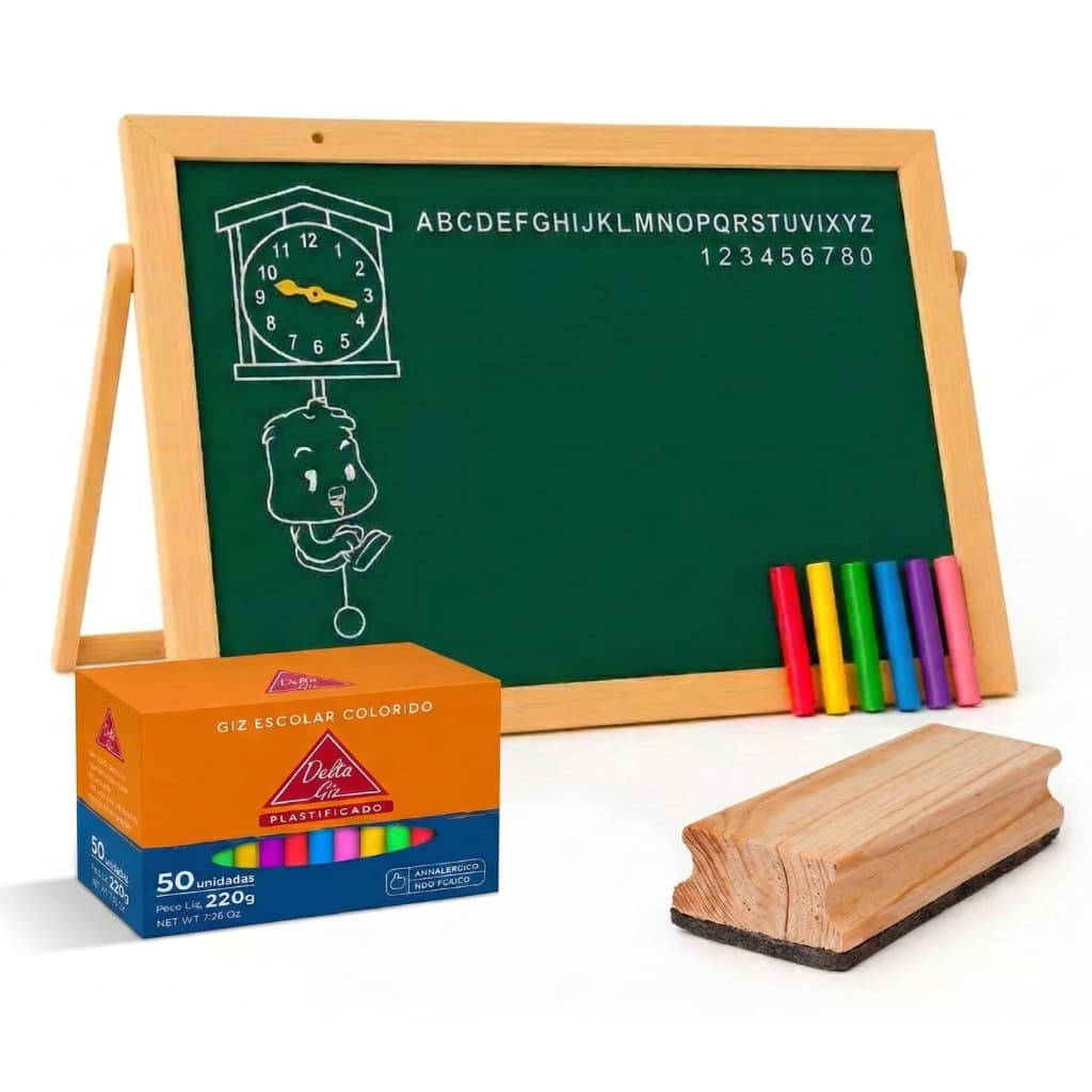 Kit Lousa 40x30 60x40 Pedagógica Didático Quadro Infantil Verde Com Apagador E 10 Gizes - Souza
