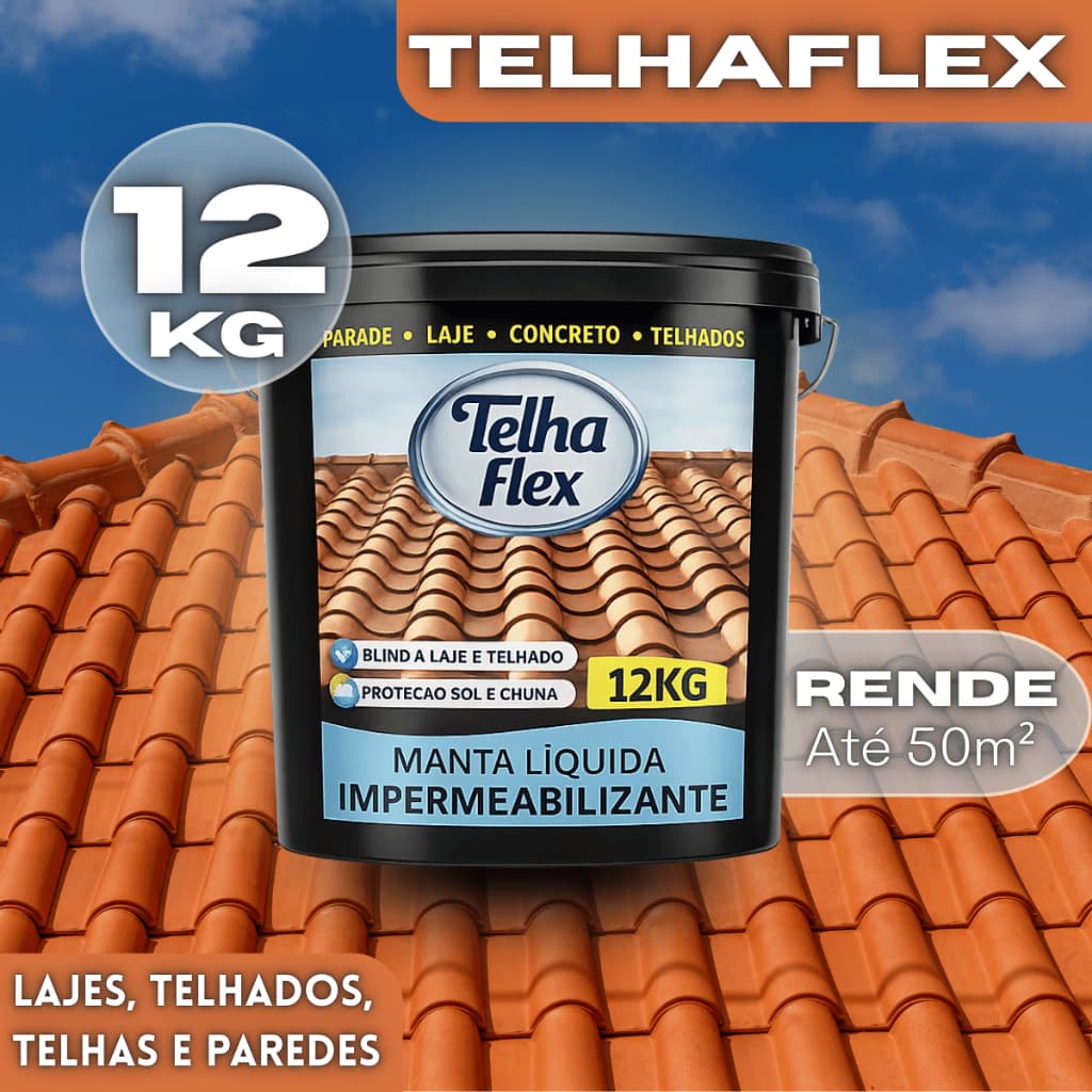 Manta Líquida Telhaflex 12kg Impermeabilizante Telhado Laje Flexível Contra Infiltração e Umidade