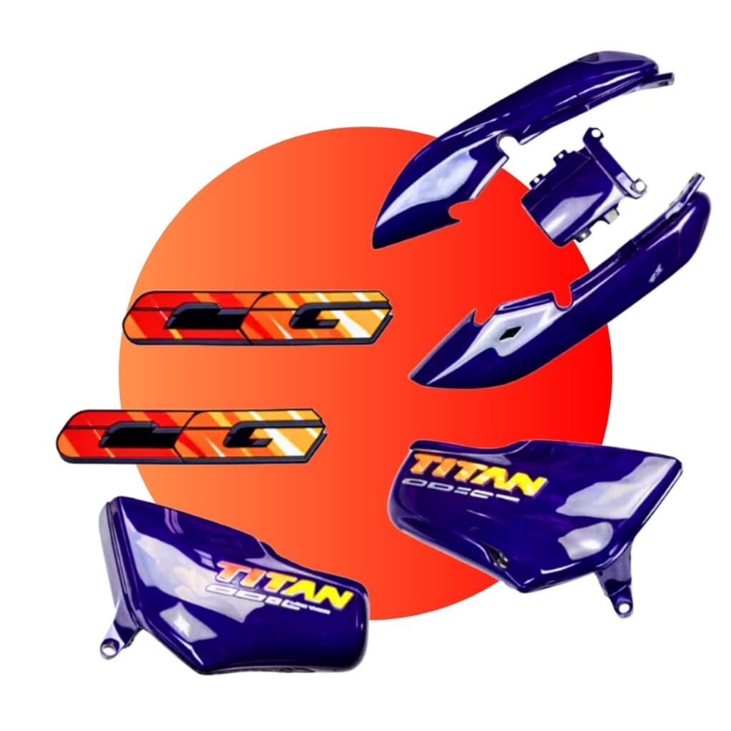 9285EGKIT - Carenagem Tampa Lateral (par) + Rabeta Titan 125 95 96 97 98 99 Azul + Adesivos Com Brilho Envernizado