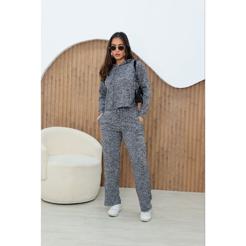 conjunto lanzinha canelada casual femenino top com capuz de manga longa ombro caido e calça primavera ,otuono