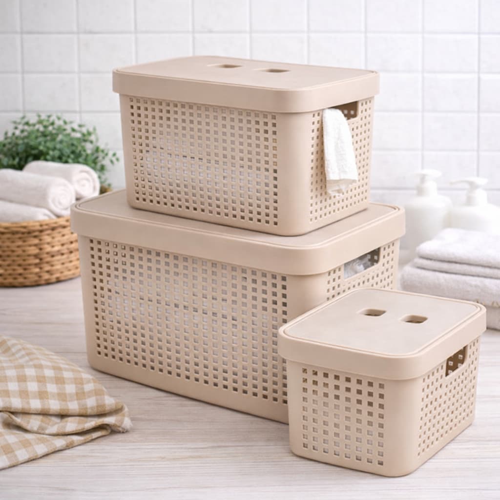 Caixa Organizadora Tampa Multiuso 2L, 4,5L, 17L ou Kit com 3 Plástico Roupa Brinquedo Banheiro Lavanderia Closet