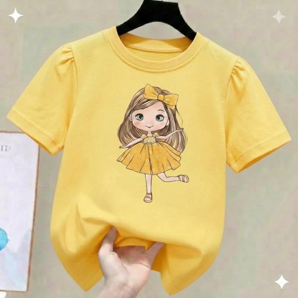 Camiseta Infantil Menina Estampa Menininha Vestido Amarelo e Flor