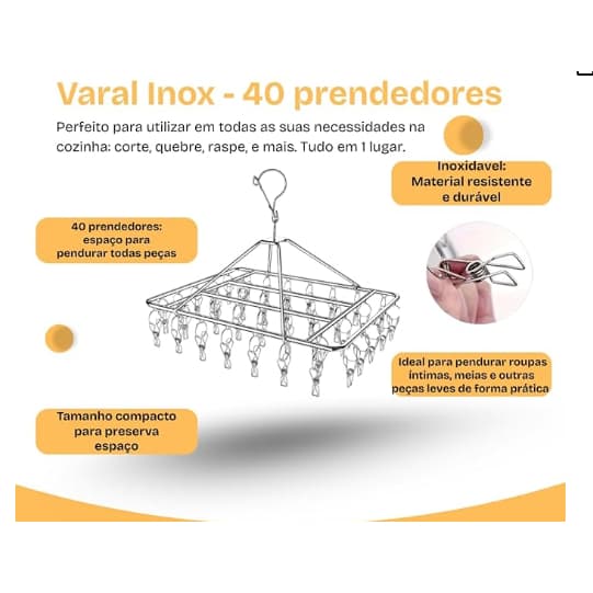 Varal em Inox Prático e Retrátil  de 40 Prendedores