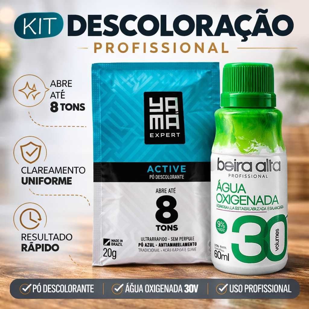 Kit Descoloração Profissional Yamá + Água Oxigenada 30 Volumes Clareia Até 8 Tons