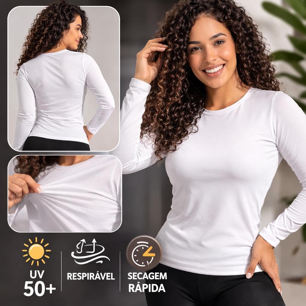 Kit 2 Blusa Térmica Feminina Proteçao UV Segunda Pele Manga Longa