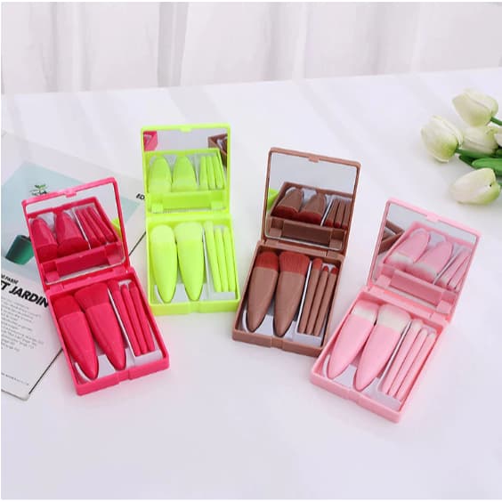 kit com 1cx/2cx/3cxMini espelho De Maquiagem portatil com( 5 pcs pincel)