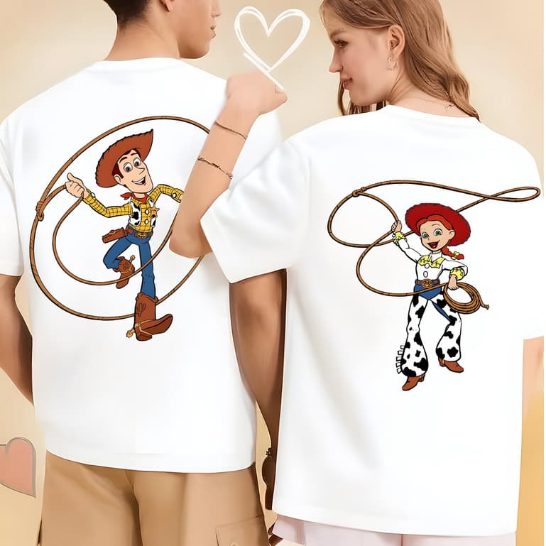 Kit De Camisetas De Casal Temáticas Toy Story Woody E Jessie Com Estampas Clássicas Street