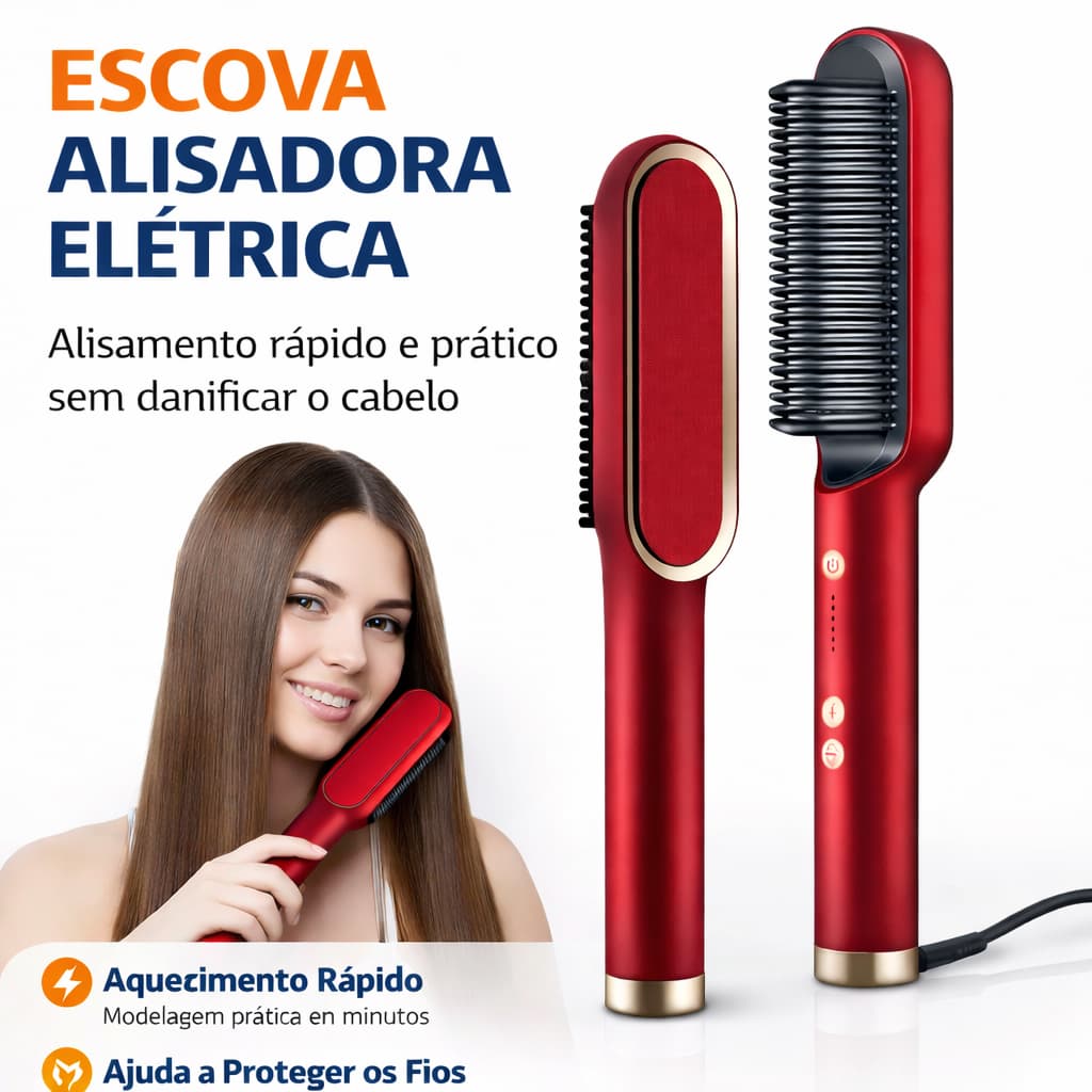 Escova Alisadora Profissional 5 em 1 Bivolt Cerâmica PTC Modeladora e Alisadora Elétrica 80° a 200°C