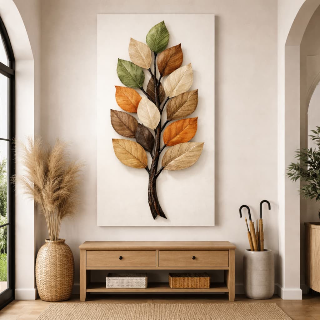 Quadro Decorativo Clean Floral Folhas Coloridas Abstratas Sofisticadas Luxo Decoração Sala Grande